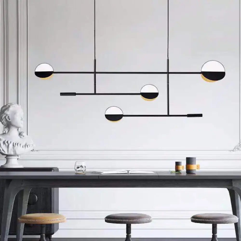 Modern black and white geometric pendant light with gold accents in black finish metal disc design for 220v-240v 110v-120v use