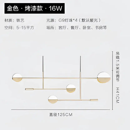 Golden lacquered iron pendant light with four g9 bulbs and modern design for decorbites geometric iron kitchen decor