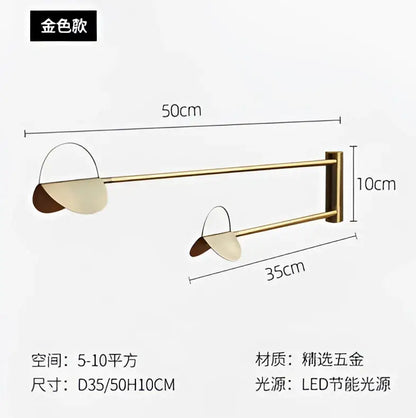Gold-colored wall-mounted led light fixture with two angled arms and minimalist shades for modern pendant lamp decorbites geometric iron