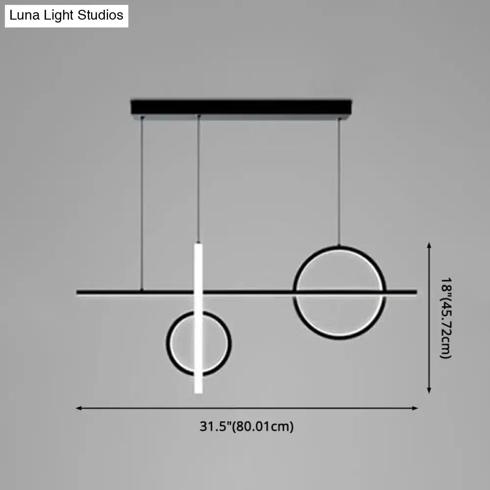 Modern black and white geometric pendant light with acrylic shade featuring circular and rectangular illuminated elements for 110v-120v use