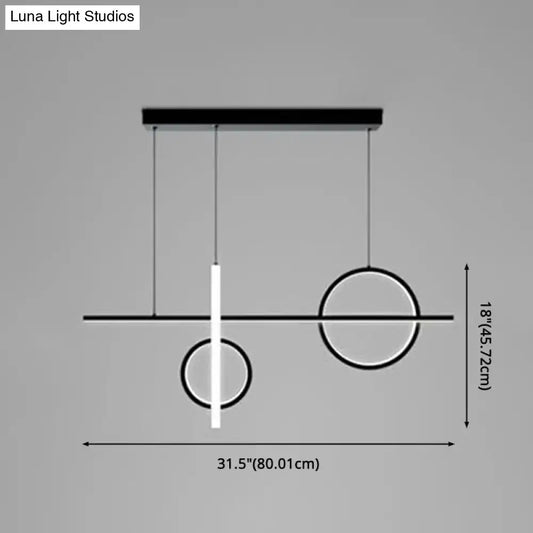 Modern black and white geometric pendant light with acrylic shade featuring circular and rectangular illuminated elements for 110v-120v use