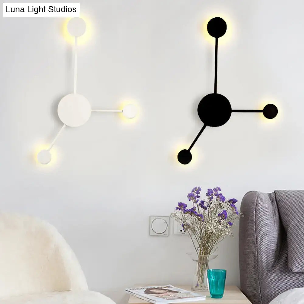 Modern black molecular structure wall sconce light fixture with glowing circular lights for living room wall light