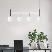 Decorbites contemporary black metal pendant light fixture with four white glass orb frosted globes for island lighting