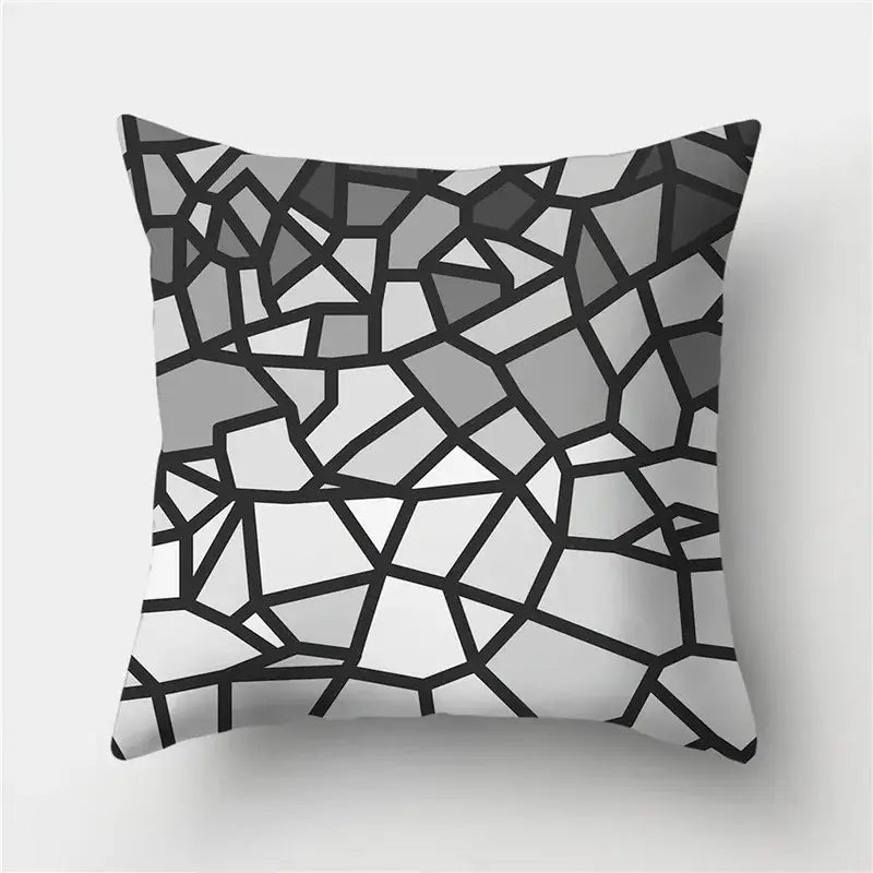 Square throw pillow with modern black white gold geometric stripes pillowcase featuring decorbites geometric stripes design