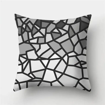 Square throw pillow with modern black white gold geometric stripes pillowcase featuring decorbites geometric stripes design