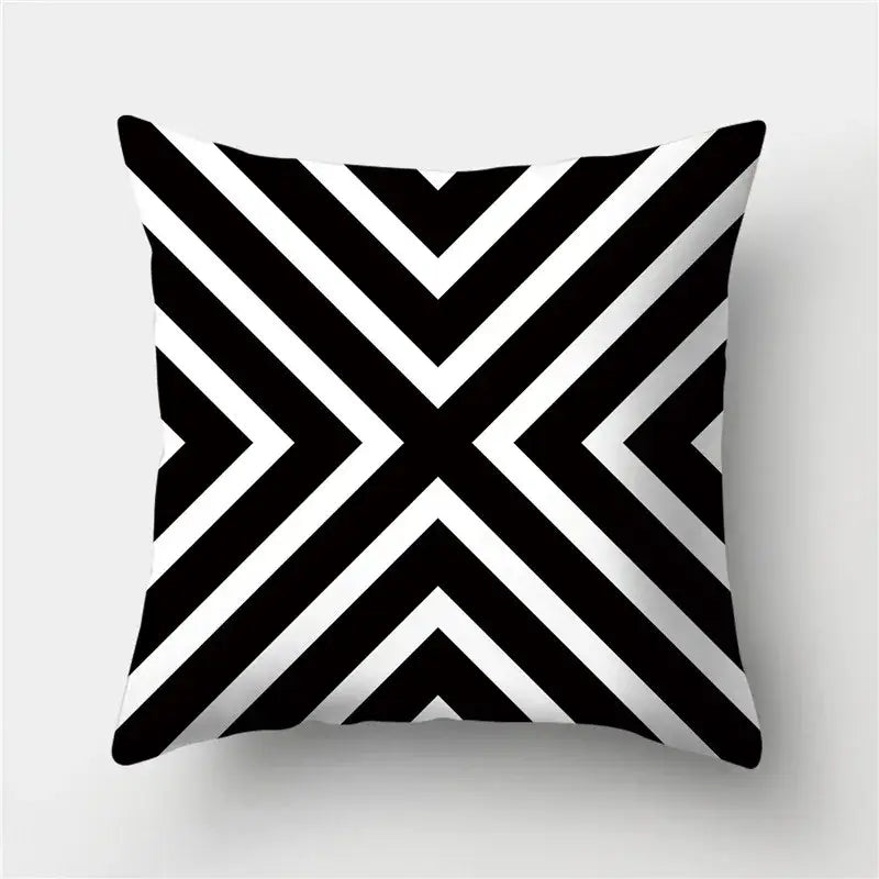Modern black white and gold geometric stripes pillowcase with bold black and white x shaped decorbites geometric stripes pattern