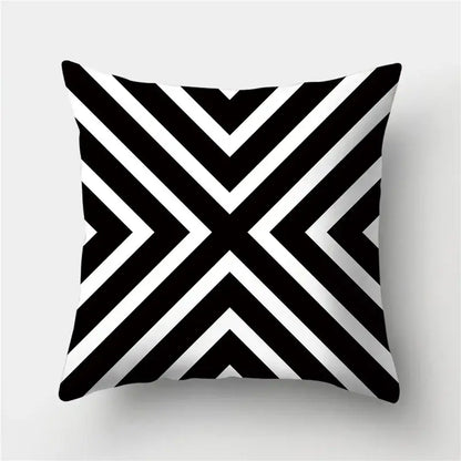 Modern black white and gold geometric stripes pillowcase with bold black and white x shaped decorbites geometric stripes pattern