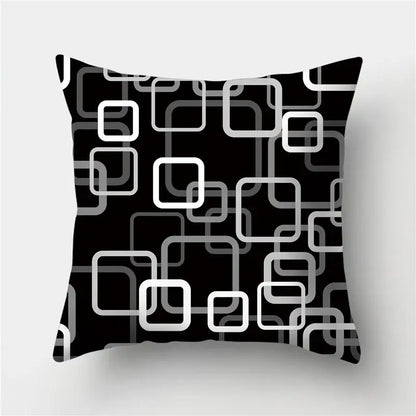 Modern black white and gold geometric stripes pillowcase featuring a decorbites geometric stripes pattern for living room decor