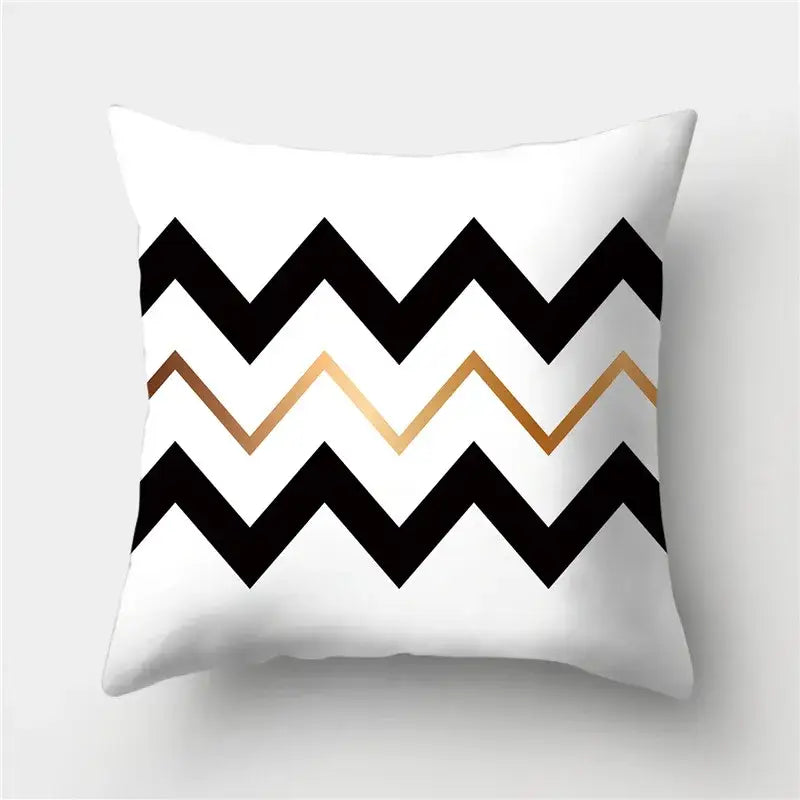 White throw pillow with bold black and gold chevron pattern decorbites geometric stripes pillowcase for living room decor