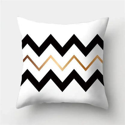 White throw pillow with bold black and gold chevron pattern decorbites geometric stripes pillowcase for living room decor