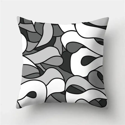 Square throw pillow with black white and gray abstract organic shapes from decorbites geometric stripes pillowcase collection