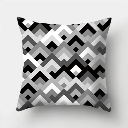 Square throw pillow with bold black white and gray interlocking chevrons geometric stripes pillowcase decorbites geometric stripes