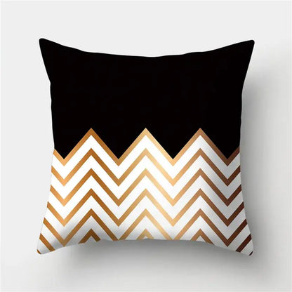 Modern black white and gold geometric stripes pillowcase featuring a decorbites geometric chevron pattern for living room decorbites geometric stripes