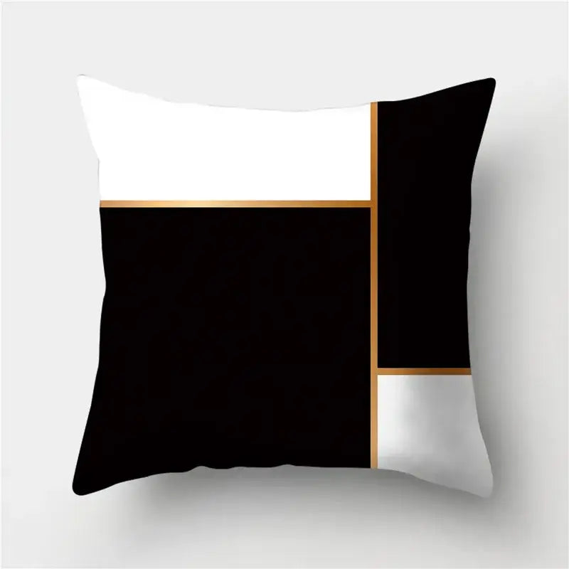 Modern black white and gold geometric stripes pillowcase featuring decorbites geometric stripes design for living room decorbites geometric