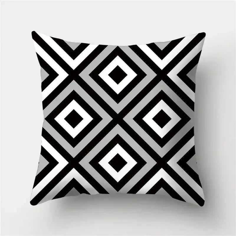 Square throw pillow with bold black white and gray geometric diamond pattern for modern decorbites geometric stripes decor