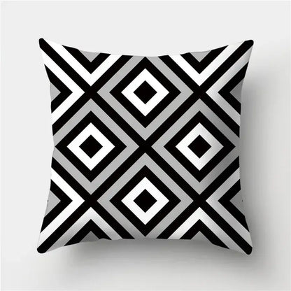 Square throw pillow with bold black white and gray geometric diamond pattern for modern decorbites geometric stripes decor