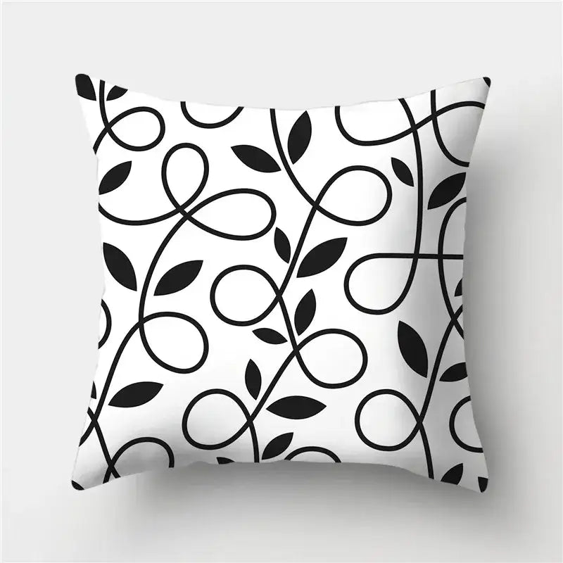 White throw pillow with black abstract leaf and vine pattern for modern decorbites geometric stripes pillowcase living room