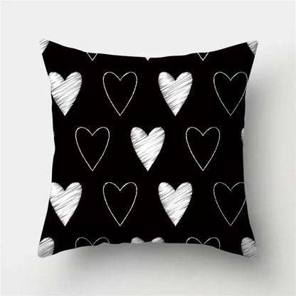 Black throw pillow with white chalk heart patterns complementing decorbites geometric stripes pillowcase for living room decor