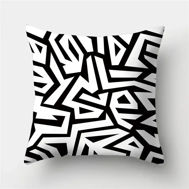 Square throw pillow with bold black and white abstract geometric stripes decorbites geometric pillowcase for living room decor