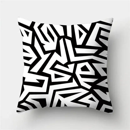 Square throw pillow with bold black and white abstract geometric stripes decorbites geometric pillowcase for living room decor