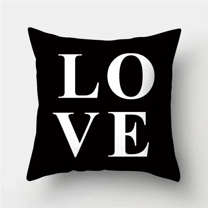Black square pillow with bold white love lettering in modern decorbites geometric stripes pillowcase for living room decor