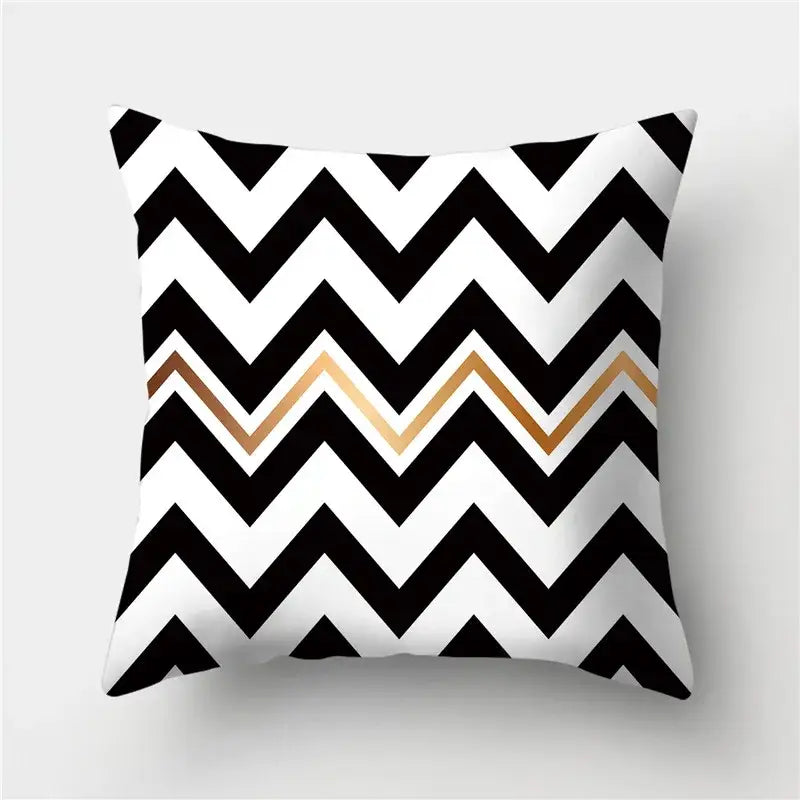 Modern black white and gold geometric stripes pillowcase with black and white chevron pattern and gold accent stripe decorbites geometric stripes