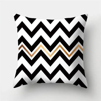 Modern black white and gold geometric stripes pillowcase with black and white chevron pattern and gold accent stripe decorbites geometric stripes