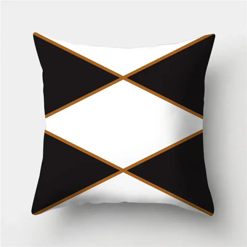 Modern black white and gold geometric stripes pillowcase featuring decorbites geometric stripes for living room decor
