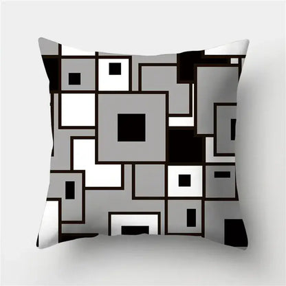 Square throw pillow with modern black white and gray geometric stripes pattern for decorbites geometric stripes decor