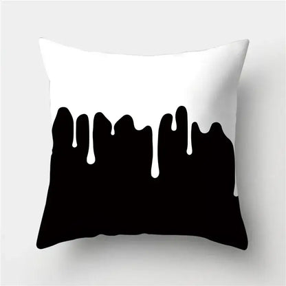 White throw pillow with bold black drip paint design in decorbites geometric stripes pillowcase for modern living room decor