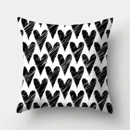 Modern black white and gold geometric stripes pillowcase with bold hand-drawn heart pattern for decorbites geometric stripes decor
