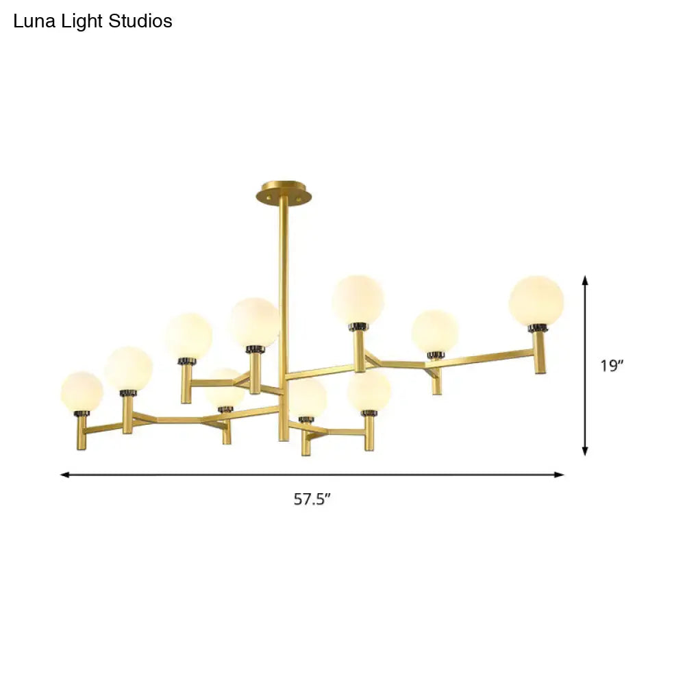 Decorbites™ modern 10-head orbit chandelier pendant with white gold frosted glass globes for living room lighting