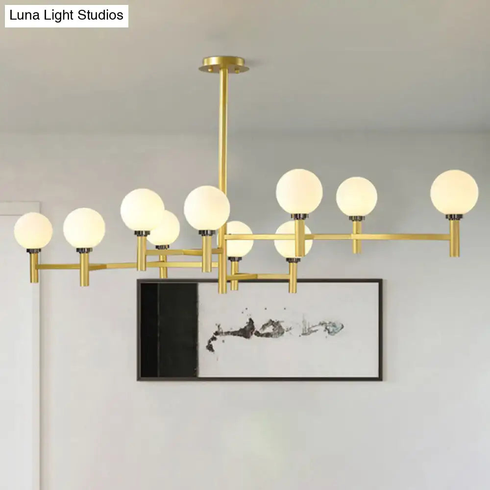DecorBites modern 10-head orbit chandelier pendant with white gold finish and frosted glass globes for living room lighting