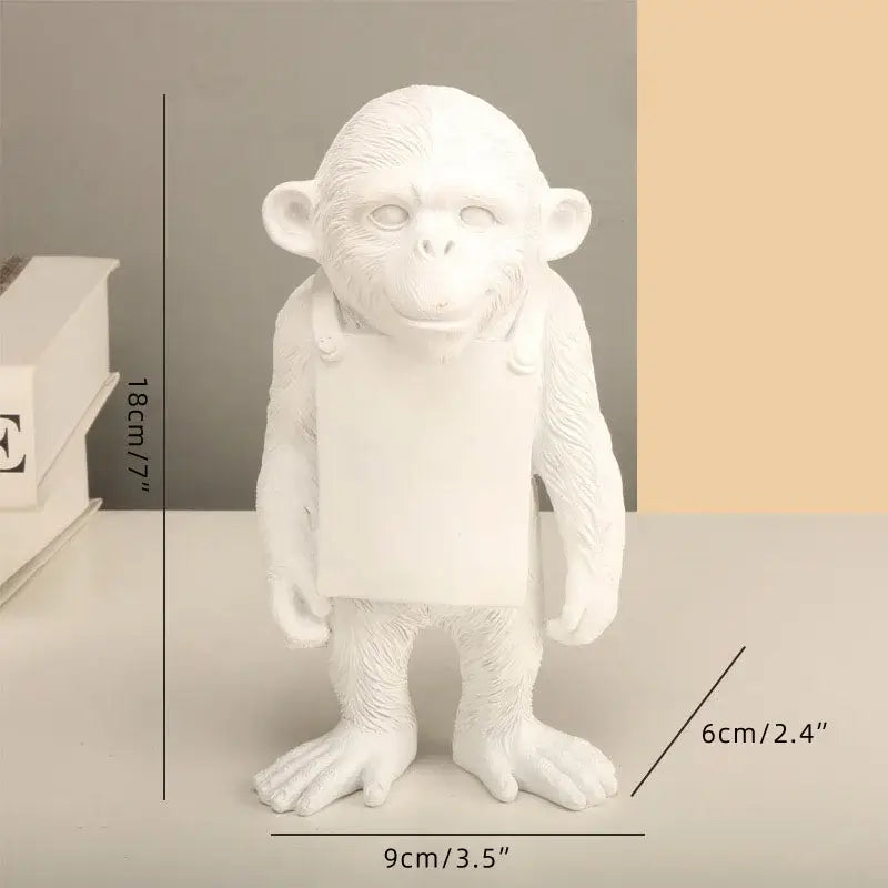 White resin gorilla sculpture figurine with textured fur and blank apron for modern living room decorbites decor