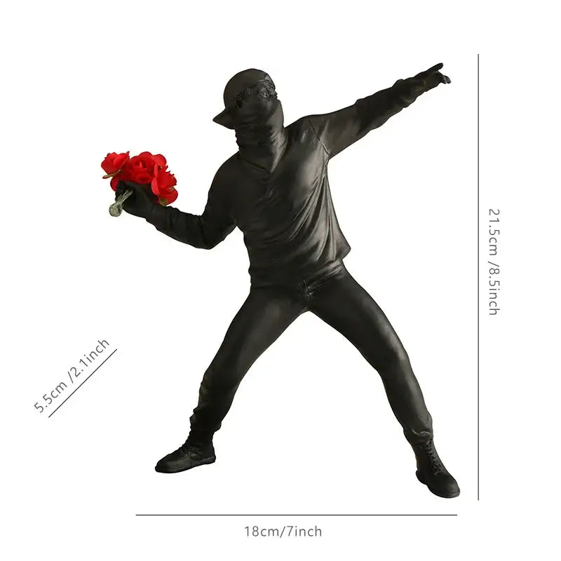 Black resin gorilla sculpture figurine in a dab pose holding red roses modern decorbites gorilla sculpture for living room decor