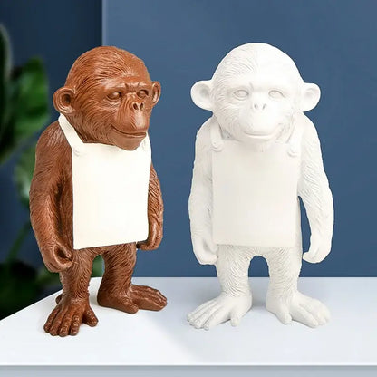 Brown and white resin gorilla sculpture resin figurines wearing aprons perfect for modern living room decorbites gorilla sculpture