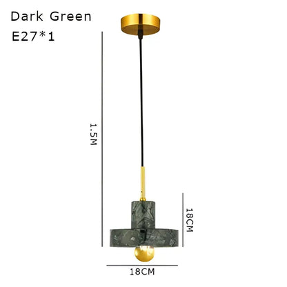 Modern black and white green marble pendant light with dark green marble and gold-toned metal decorbites pendant light