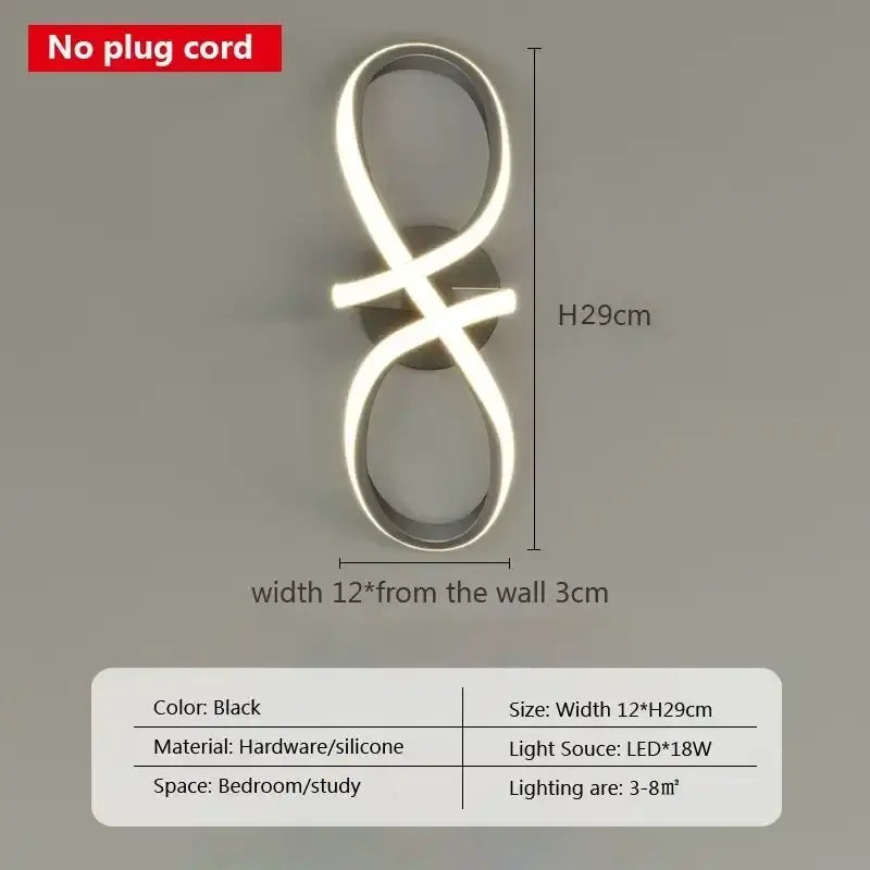 Modern black and white infinity led wall sconce with sleek intertwined hardware and silicone design for decorbites gold nordic decor