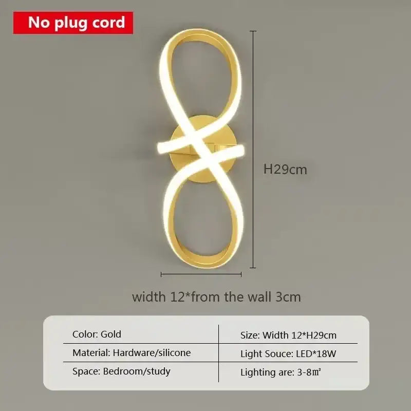 Modern black and white infinity wall sconce with gold nordic led design in silicone and sleek hardware decorbites gold nordic