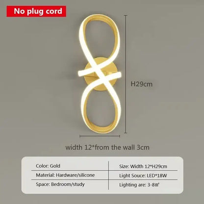 Modern black and white infinity wall sconce with gold nordic led design in silicone and sleek hardware decorbites gold nordic