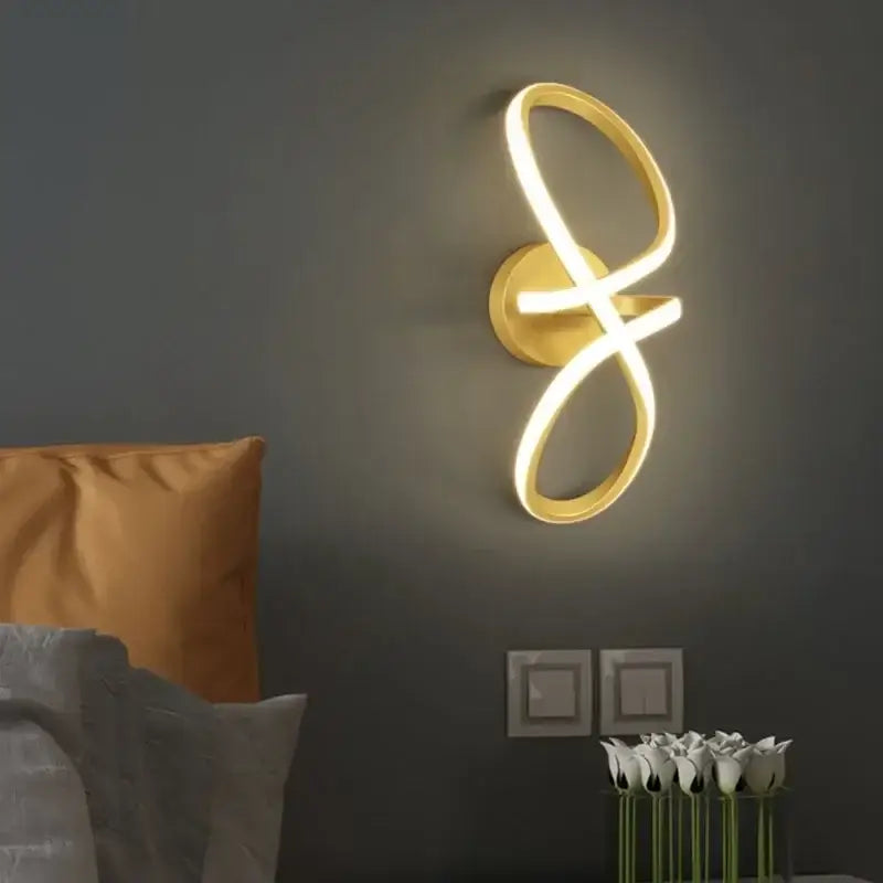 Gold nordic led wall sconce with sleek modern twisted design for black and white infinity bedroom decorbites gold nordic lighting