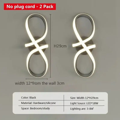 Modern black and white infinity led wall sconce with sleek black hardware and silicone for bedroom decorbites gold nordic style
