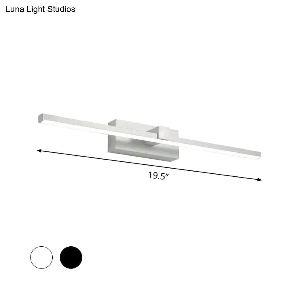 Modern black and white iron stick led mirror light bathroom lamp with minimalist rectangular design and brushed metallic finish