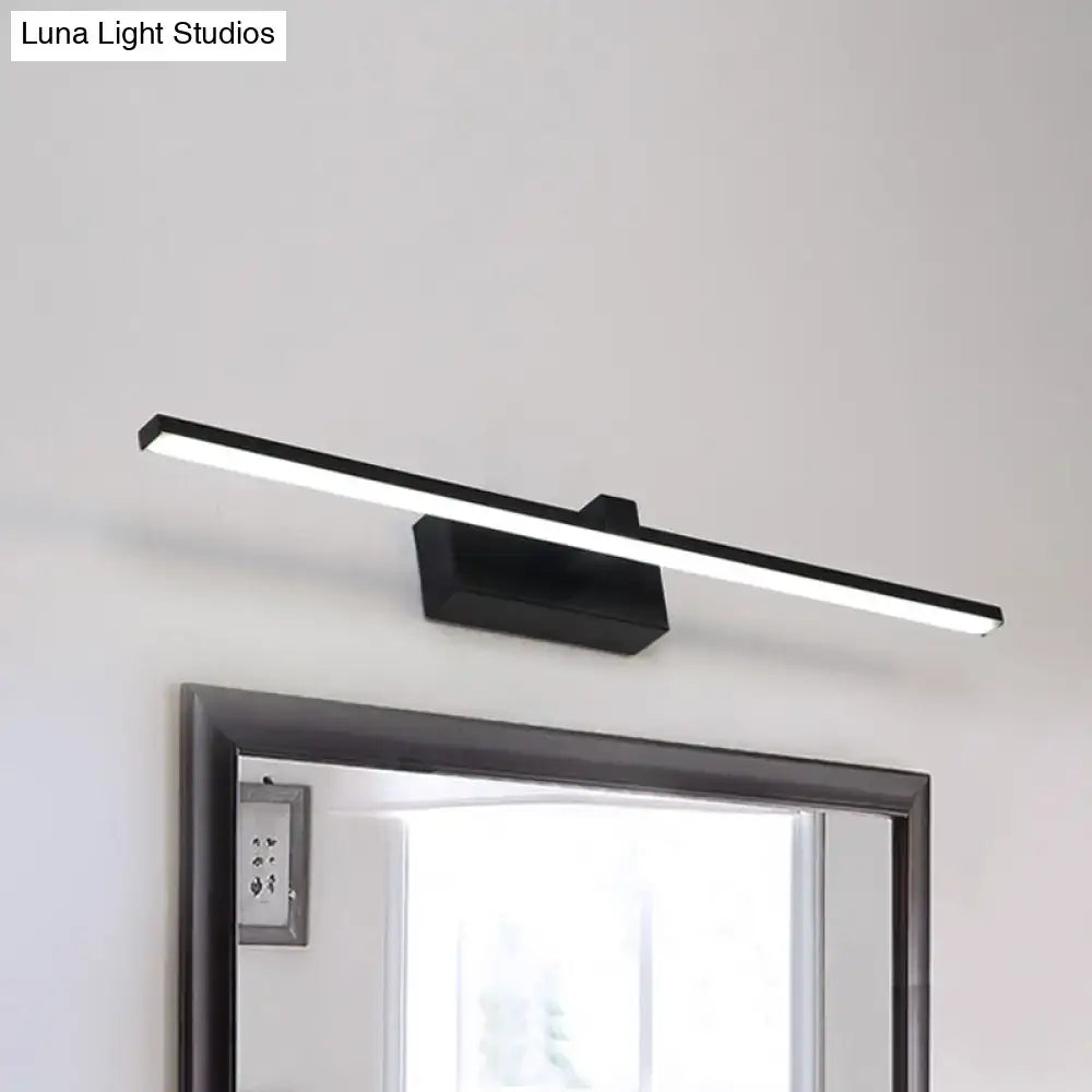 Modern black and white iron stick led mirror light with slim profile and sleek design for bathroom use