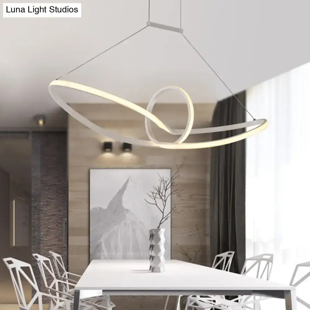 Decorbites sleek metal knotting island pendant in black and white with intertwined circular led rings for warm light