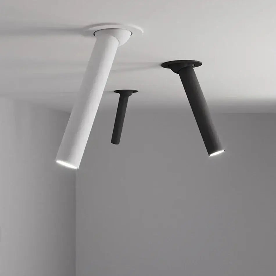 Two minimalist black and white led bar ceiling spotlights with sleek cylindrical designs for modern kitchen lighting