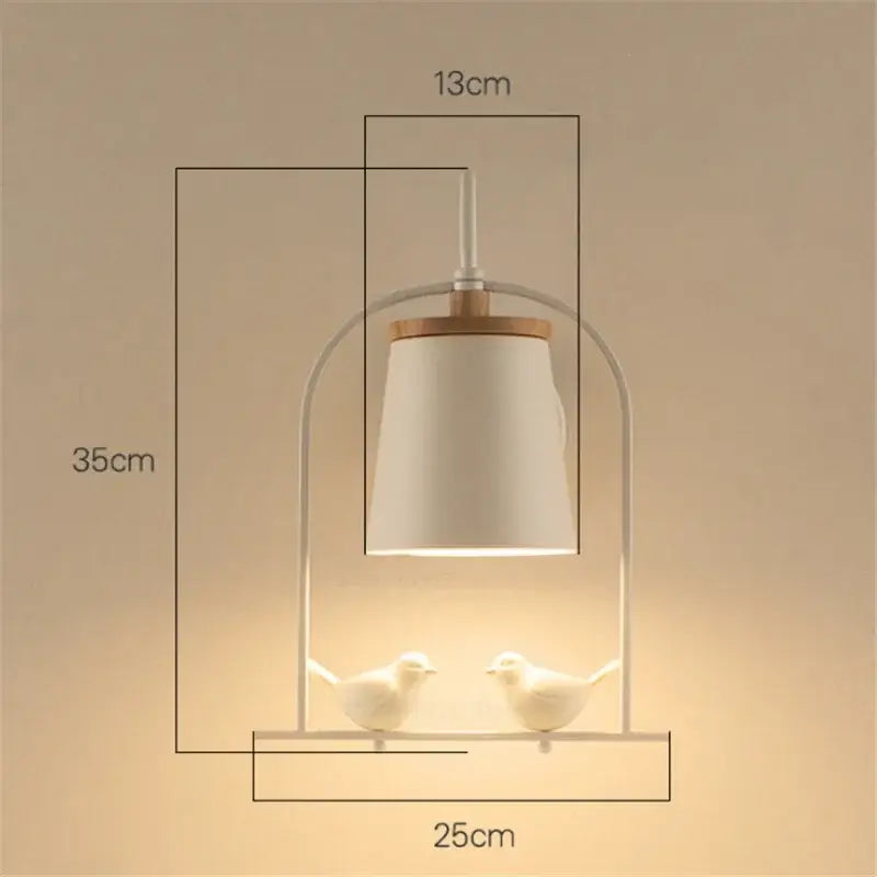Modern black and white led bird wall sconce with white ceramic pendant, wooden top, and metal frame by decorbites led bird