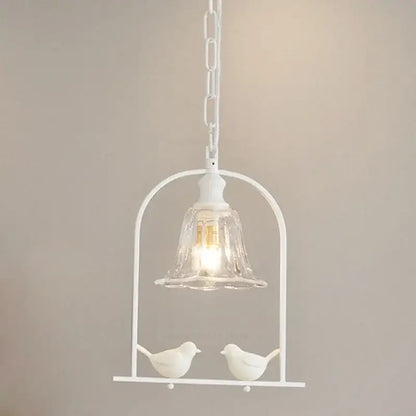 White metal birdcage pendant light with clear glass shade and ceramic birds is a modern decorbites led bird wall sconce