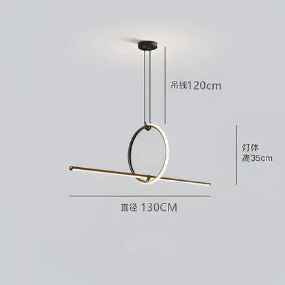 Modern black and white led ceiling chandelier with decorbites black led circular ring and gold horizontal bar pendant light