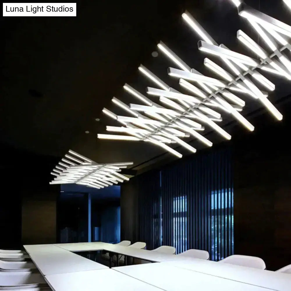Modern led chandelier DecorBites™ with intersecting white linear bars hanging pendant light for nordic loft lighting